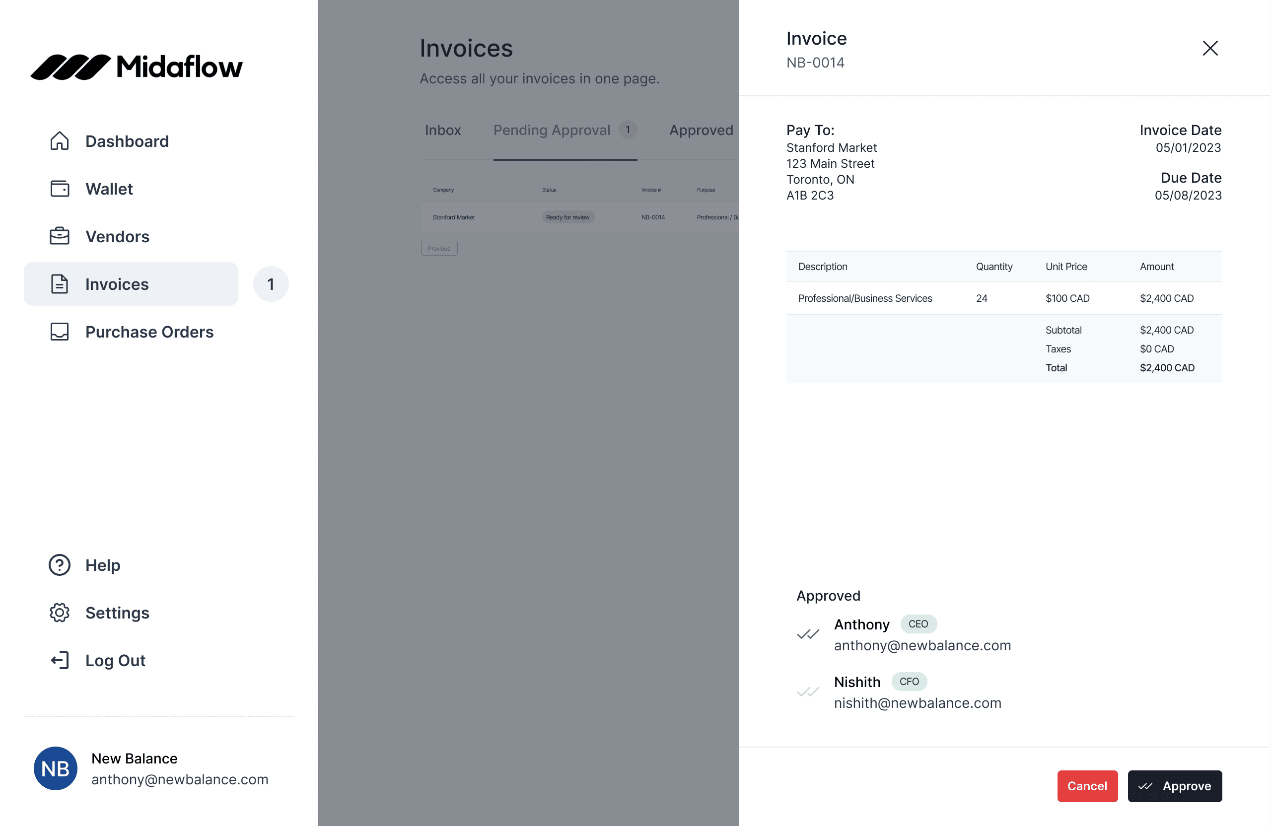 Midaflow Invoice Approval Slide