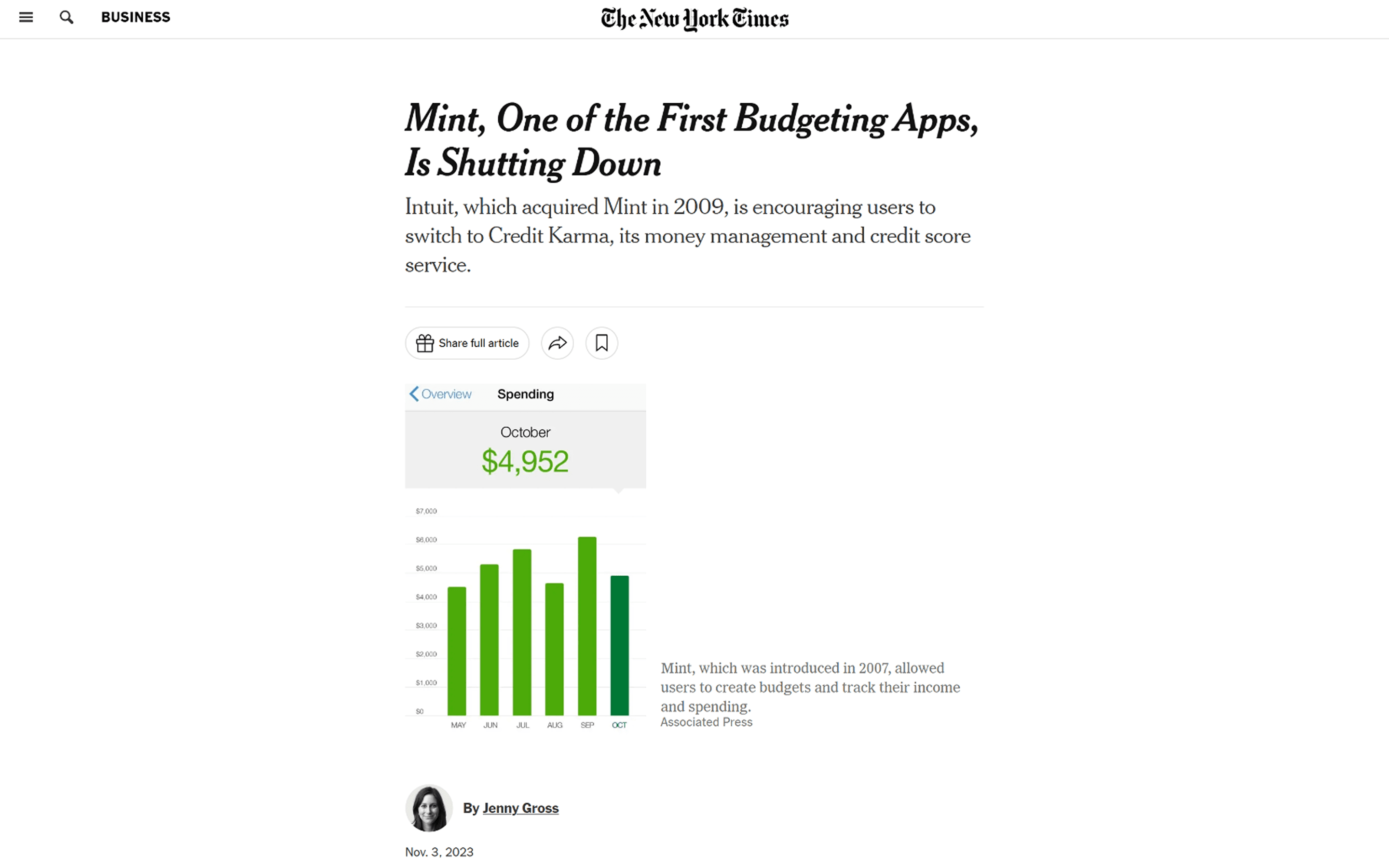 The New York Times Article about Mint Shutting Down